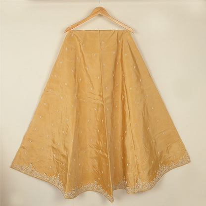 Sanskriti New Beige Long Unstitched Lehenga Pure Silk Hand Embroidered Zardozi