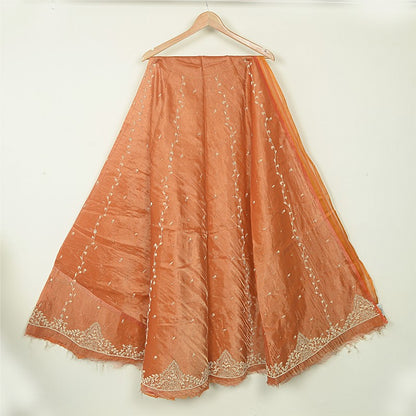 Sanskriti New Orange Long Unstitched Lehenga Tissue Silk Hand Embroidery Zardozi