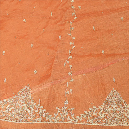Sanskriti New Orange Long Unstitched Lehenga Tissue Silk Hand Embroidery Zardozi