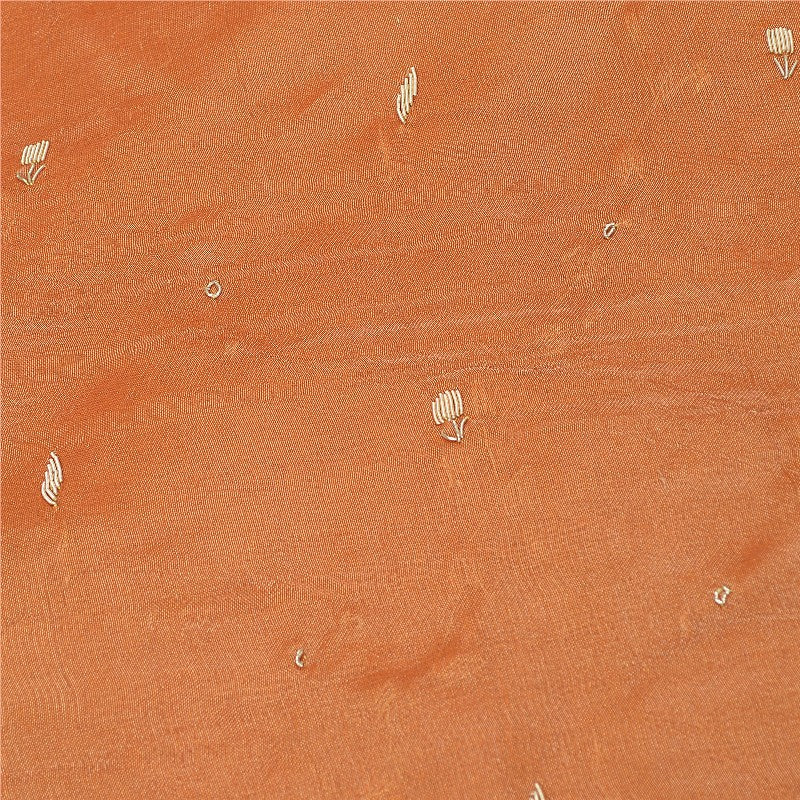Sanskriti New Orange Long Unstitched Lehenga Tissue Silk Hand Embroidery Zardozi