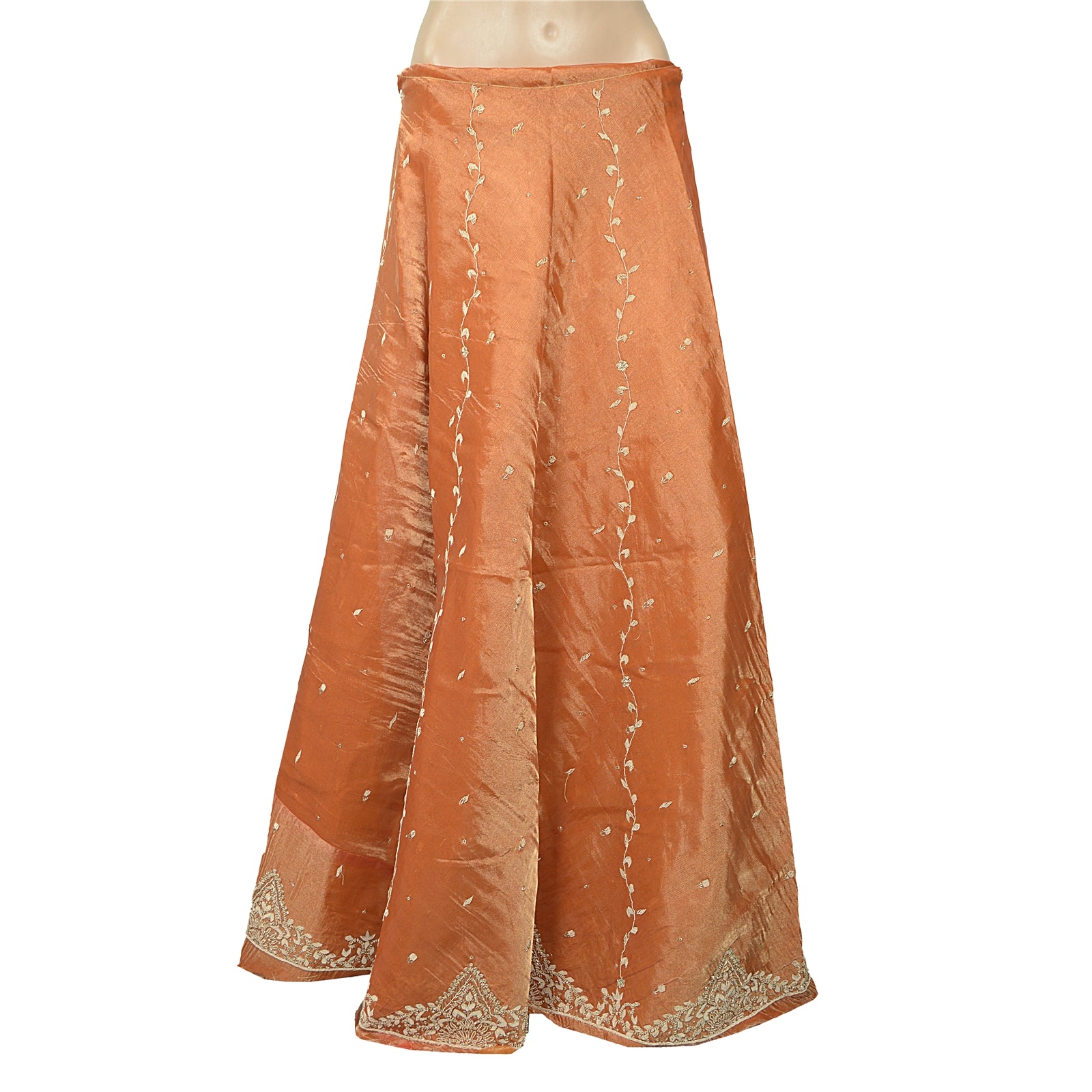Sanskriti New Orange Long Unstitched Lehenga Tissue Silk Hand Embroidery Zardozi