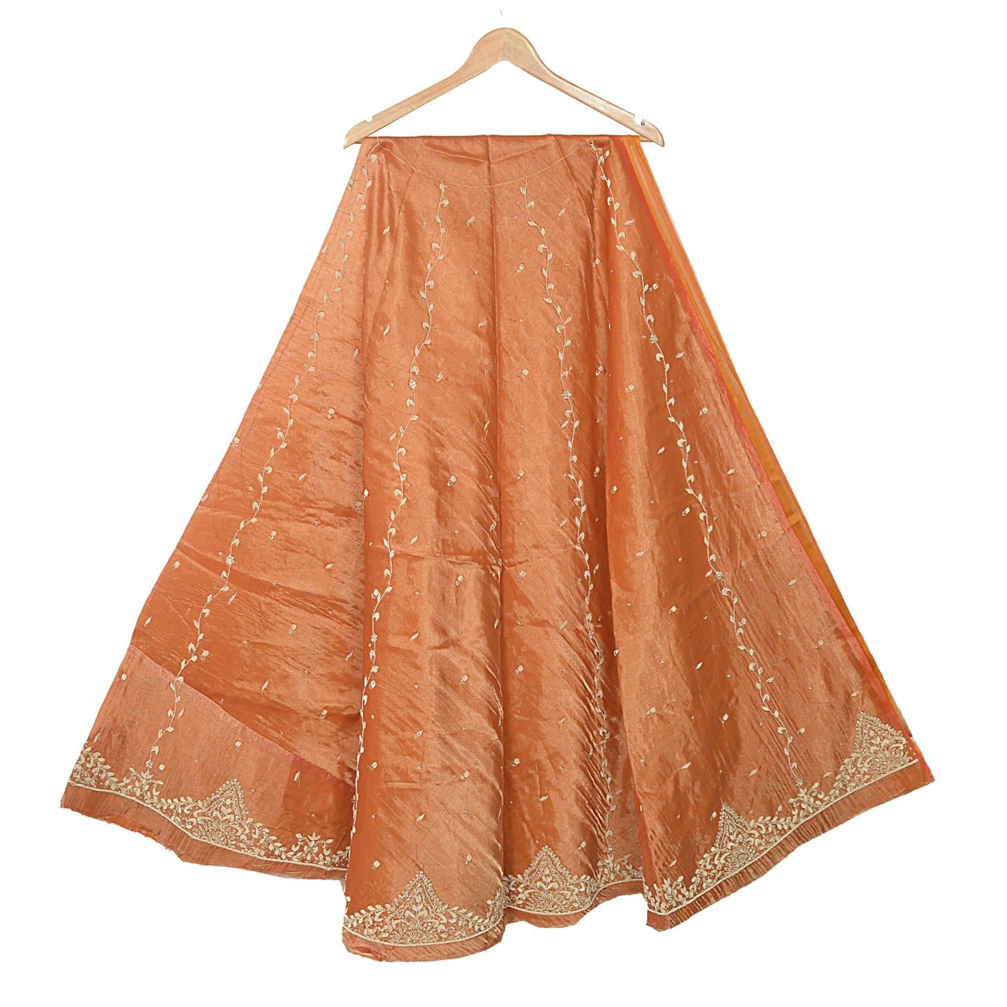 Sanskriti New Orange Long Unstitched Lehenga Tissue Silk Hand Embroidery Zardozi