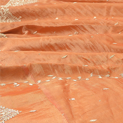 Sanskriti New Orange Long Unstitched Lehenga Tissue Silk Hand Embroidery Zardozi