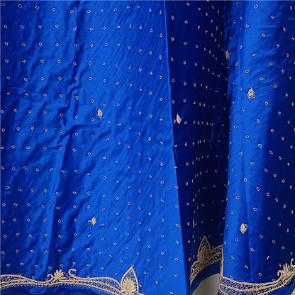 Sanskriti New Blue Pure Satin Silk Lehenga Unstitched Hand Embroidered Zardozi
