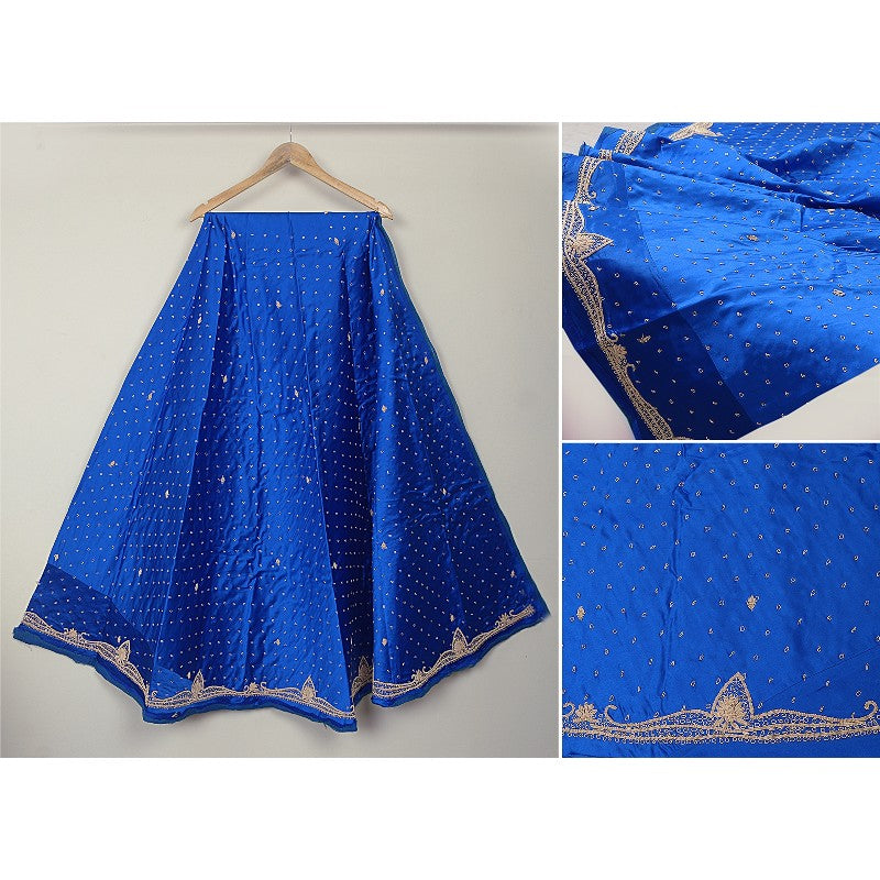Sanskriti New Blue Pure Satin Silk Lehenga Unstitched Hand Embroidered Zardozi