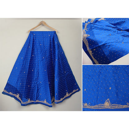Sanskriti New Blue Pure Satin Silk Lehenga Unstitched Hand Embroidered Zardozi