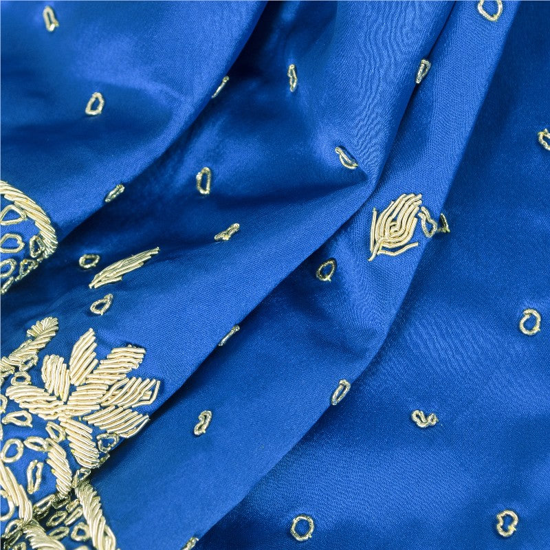 Sanskriti New Blue Pure Satin Silk Lehenga Unstitched Hand Embroidered Zardozi