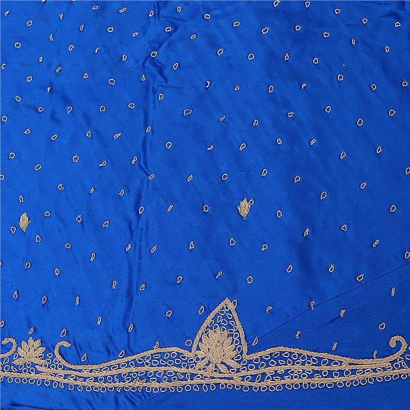Sanskriti New Blue Pure Satin Silk Lehenga Unstitched Hand Embroidered Zardozi
