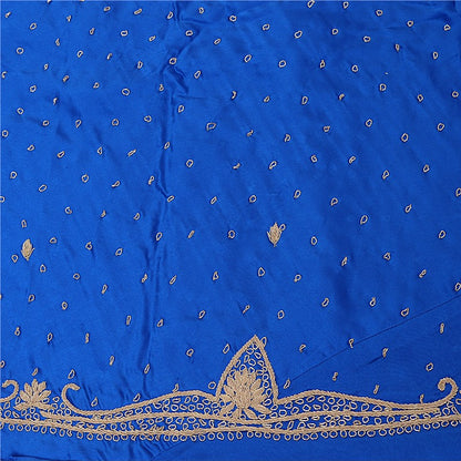 Sanskriti New Blue Pure Satin Silk Lehenga Unstitched Hand Embroidered Zardozi