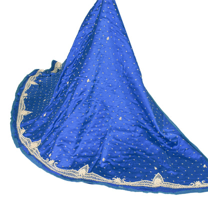 Sanskriti New Blue Pure Satin Silk Lehenga Unstitched Hand Embroidered Zardozi