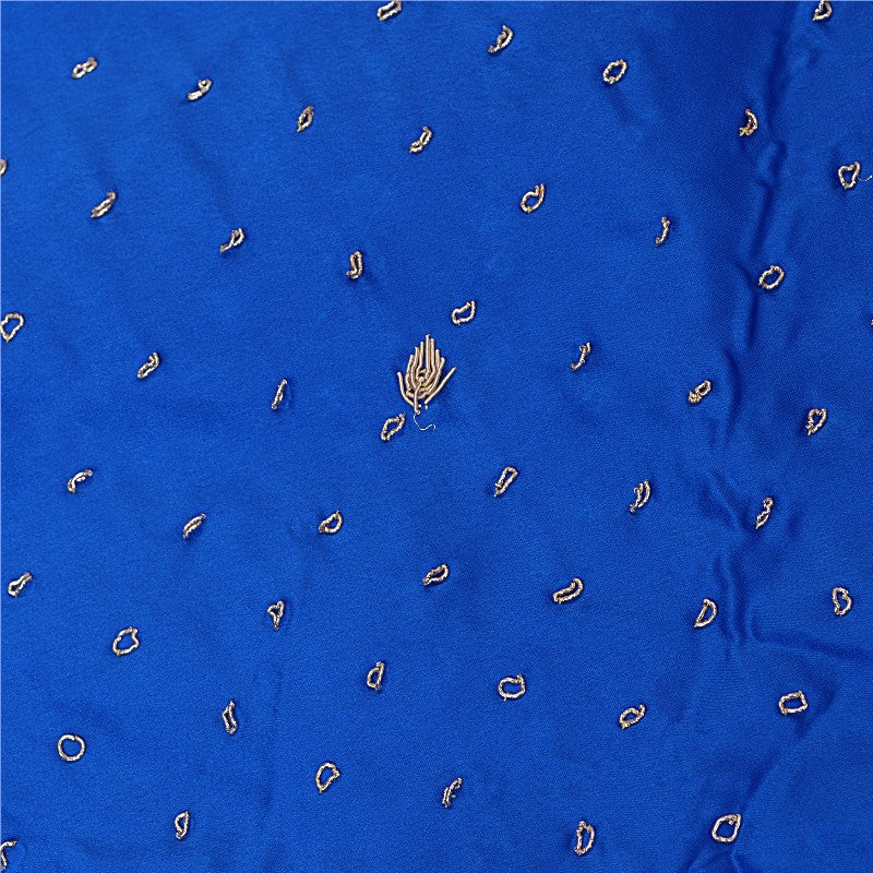 Sanskriti New Blue Pure Satin Silk Lehenga Unstitched Hand Embroidered Zardozi