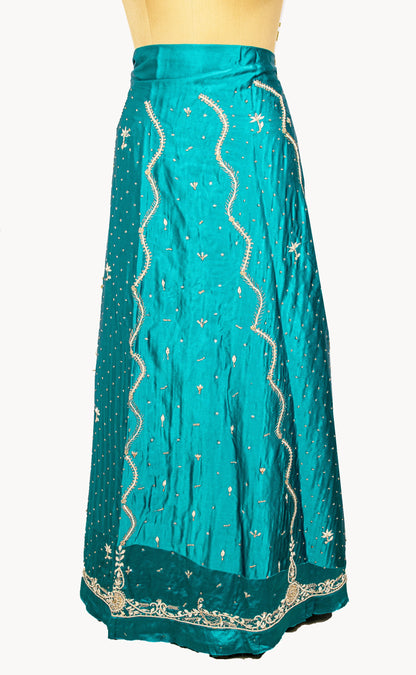 Sanskriti New Blue Pure Satin Silk Lehenga Unstitched Hand Embroidered Zardozi