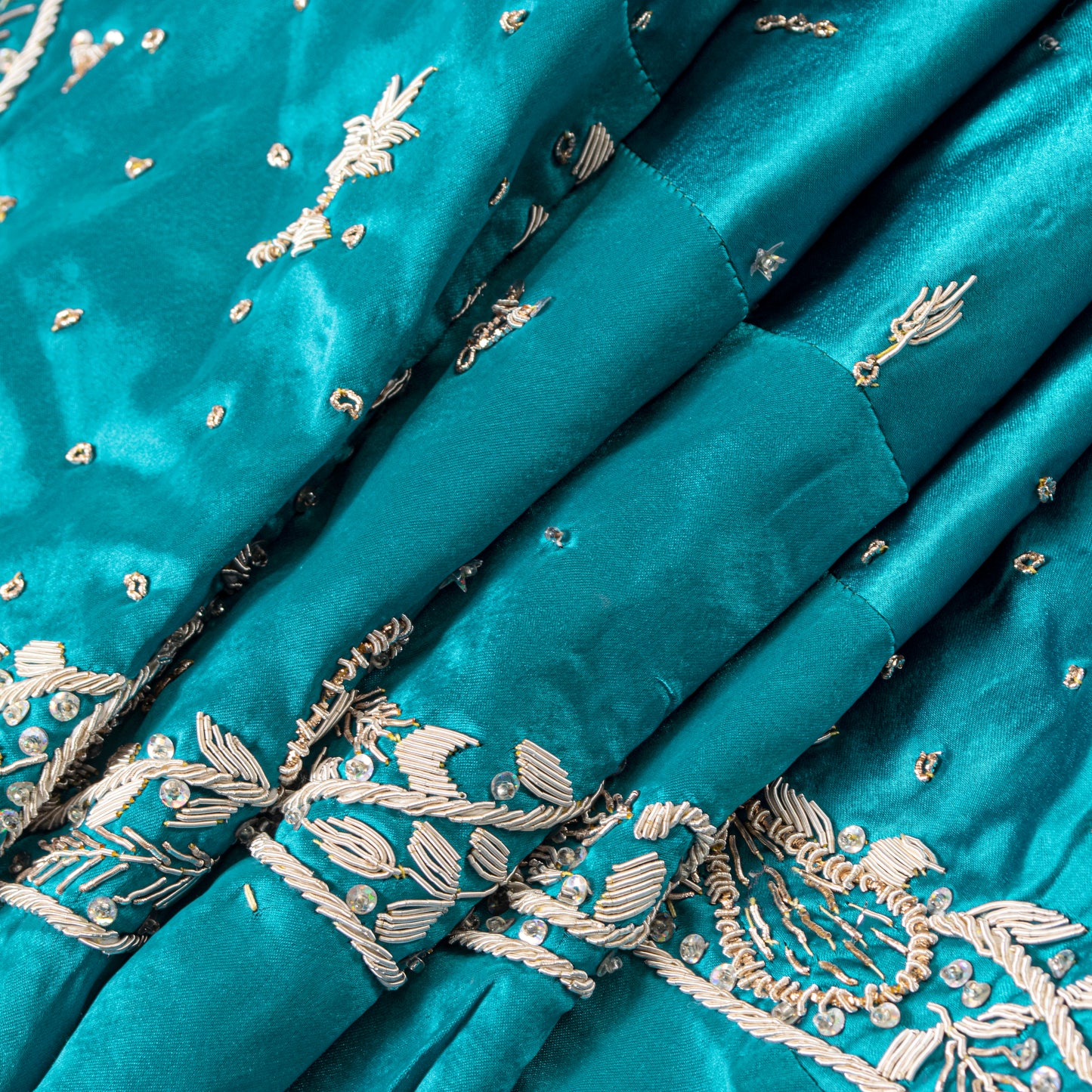 Sanskriti New Blue Pure Satin Silk Lehenga Unstitched Hand Embroidered Zardozi