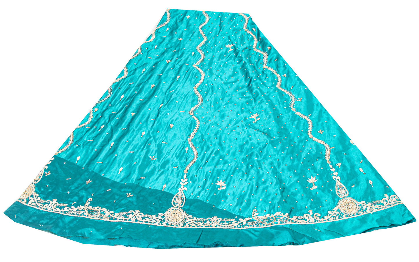 Sanskriti New Blue Pure Satin Silk Lehenga Unstitched Hand Embroidered Zardozi