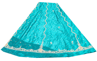 Sanskriti New Blue Pure Satin Silk Lehenga Unstitched Hand Embroidered Zardozi
