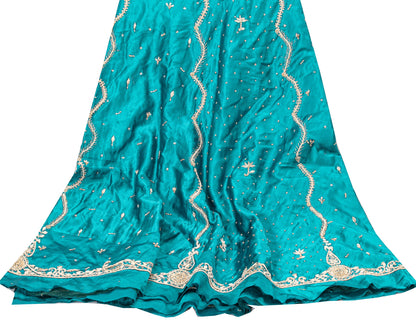 Sanskriti New Blue Pure Satin Silk Lehenga Unstitched Hand Embroidered Zardozi