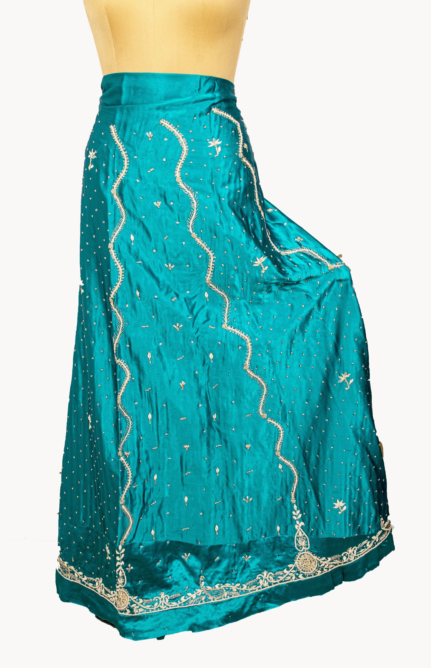 Sanskriti New Blue Pure Satin Silk Lehenga Unstitched Hand Embroidered Zardozi
