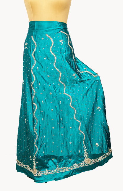 Sanskriti New Blue Pure Satin Silk Lehenga Unstitched Hand Embroidered Zardozi