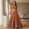 Sanskriti Vintage Orange & Red Long Stitch Lehenga Pure Silk Handmade Dabka Gota