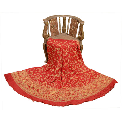 Sanskriti New Red 100% Pure Silk Long Lehenga Hand Embroidery Zardozi Unstitched