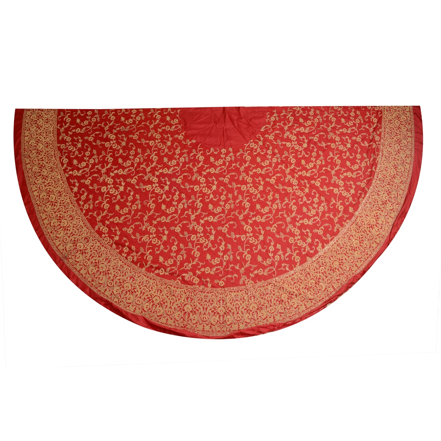 Sanskriti New Red 100% Pure Silk Long Lehenga Hand Embroidery Zardozi Unstitched