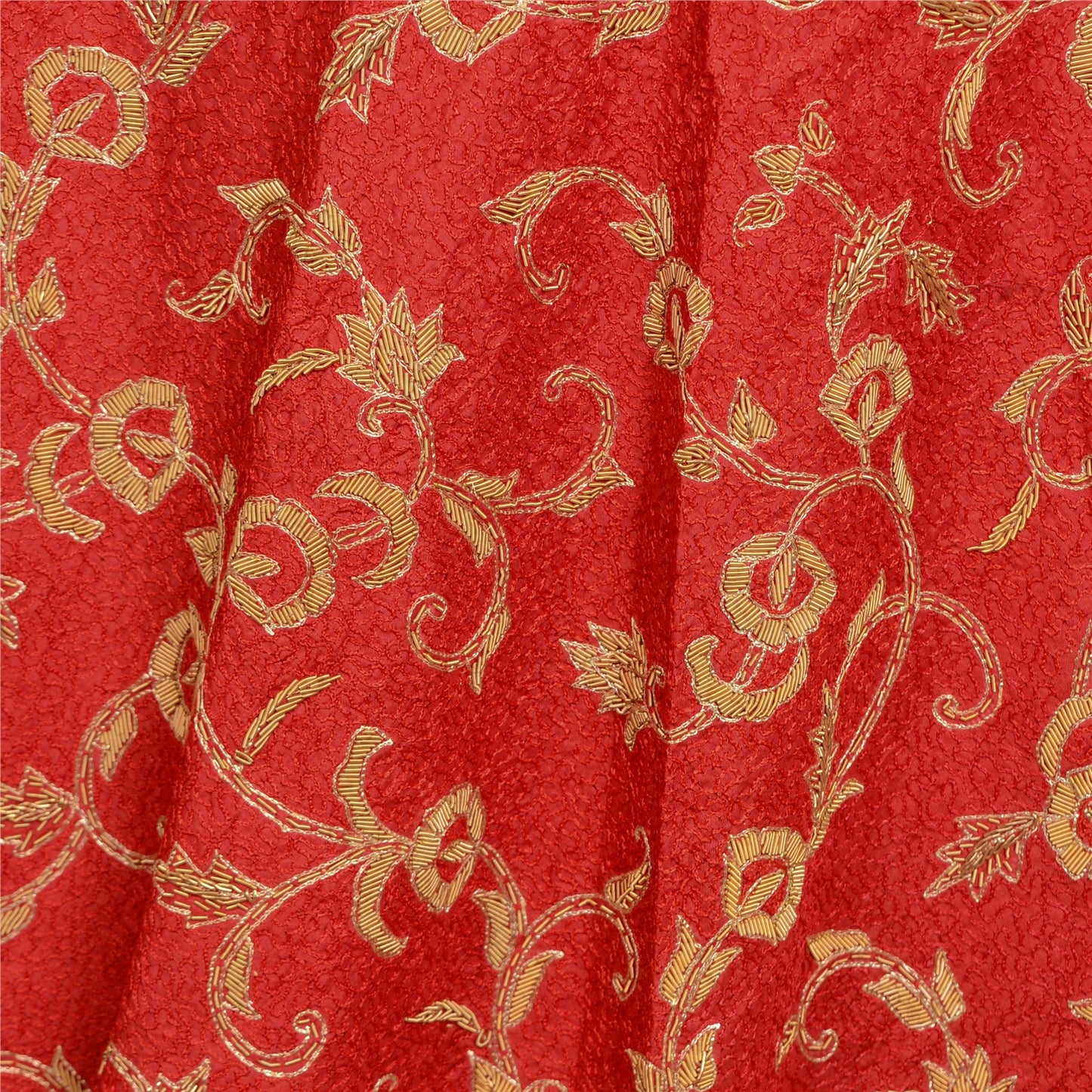 Sanskriti New Red 100% Pure Silk Long Lehenga Hand Embroidery Zardozi Unstitched