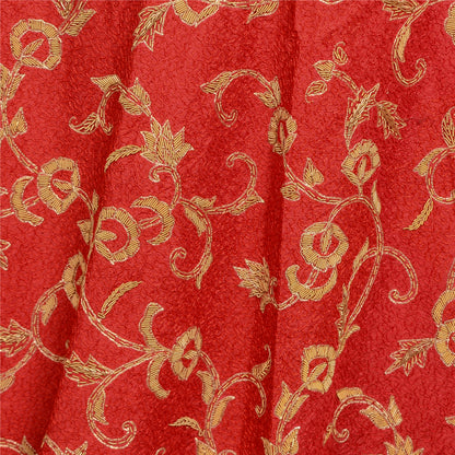 Sanskriti New Red 100% Pure Silk Long Lehenga Hand Embroidery Zardozi Unstitched