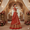 Sanskriti New Red 100% Pure Silk Long Lehenga Hand Embroidery Zardozi Unstitched