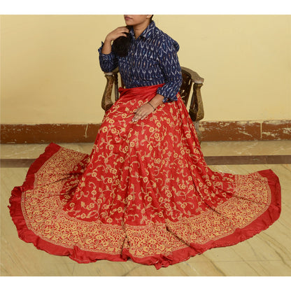 Sanskriti New Red 100% Pure Silk Long Lehenga Hand Embroidery Zardozi Unstitched