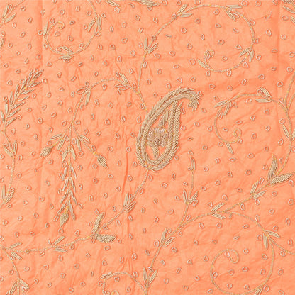 Sanskriti New Peach Pure Satin Long Lehenga Hand Embroidered Zardozi Unstitched