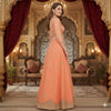 Sanskriti New Peach Pure Satin Long Lehenga Hand Embroidered Zardozi Unstitched