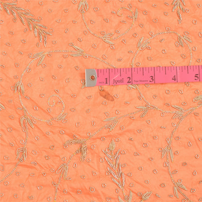 Sanskriti New Peach Pure Satin Long Lehenga Hand Embroidered Zardozi Unstitched