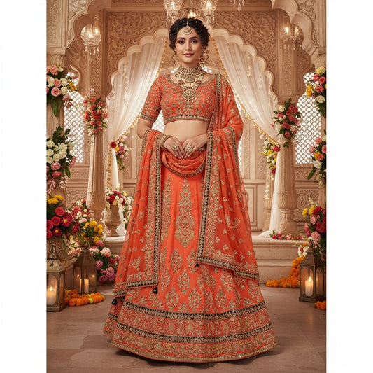 Sanskriti Vintage Peach Pure Silk Long Lehenga Hand Embroidered Zardozi Stitched