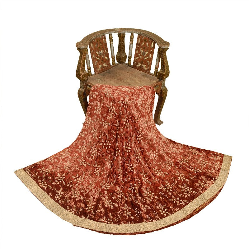 Sanskriti Vintage DarkRed Lehenga Pure Georgette HandEmbroidery Zardozi Unstitch