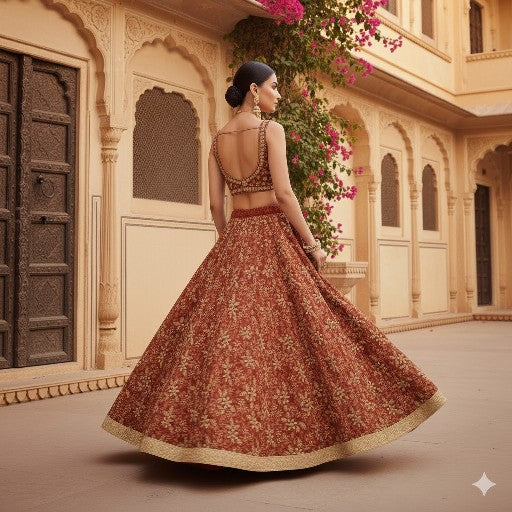Sanskriti Vintage DarkRed Lehenga Pure Georgette HandEmbroidery Zardozi Unstitch