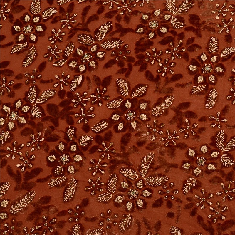 Sanskriti Vintage DarkRed Lehenga Pure Georgette HandEmbroidery Zardozi Unstitch