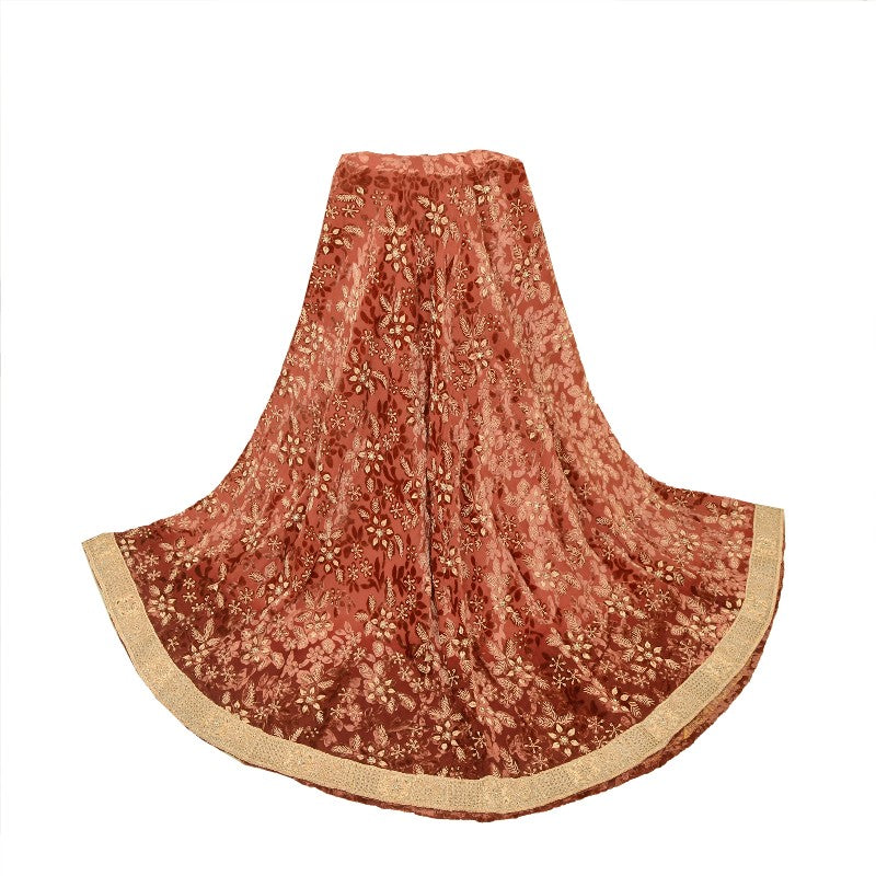 Sanskriti Vintage DarkRed Lehenga Pure Georgette HandEmbroidery Zardozi Unstitch