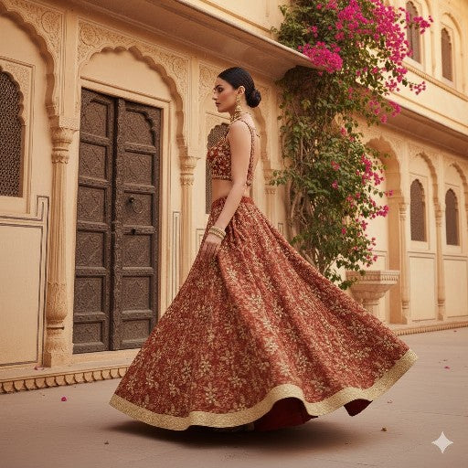 Sanskriti Vintage DarkRed Lehenga Pure Georgette HandEmbroidery Zardozi Unstitch
