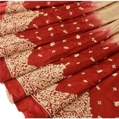 Sanskriti Vintage Red-Golden Unstitch Lehenga Pure Satin Hand Embroidery Zardozi