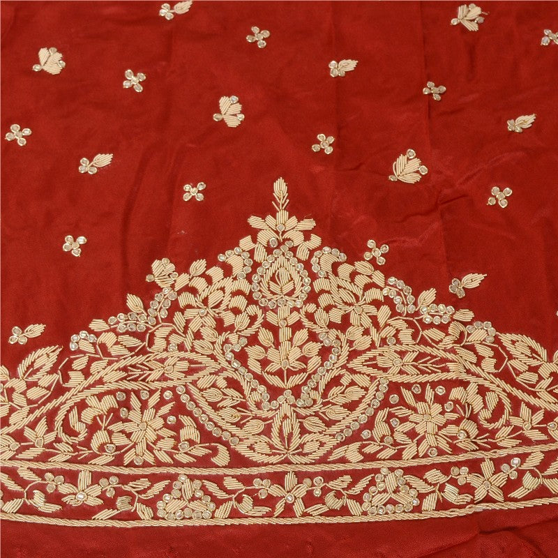 Sanskriti Vintage Red-Golden Unstitch Lehenga Pure Satin Hand Embroidery Zardozi