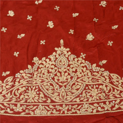 Sanskriti Vintage Red-Golden Unstitch Lehenga Pure Satin Hand Embroidery Zardozi