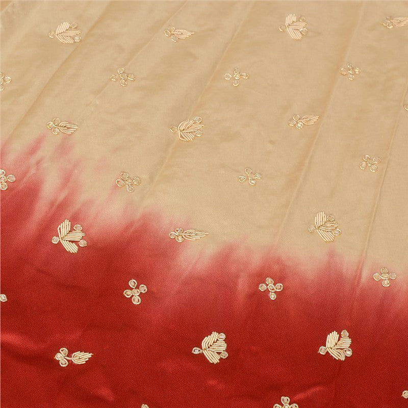 Sanskriti Vintage Red-Golden Unstitch Lehenga Pure Satin Hand Embroidery Zardozi