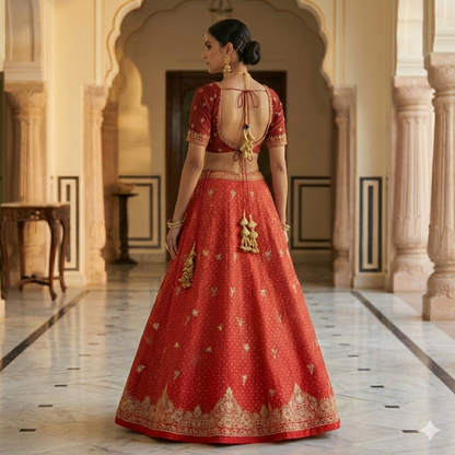 Sanskriti Vintage Red Unstitch Lehenga Pure Satin Bridal Hand Embroidery Zardozi
