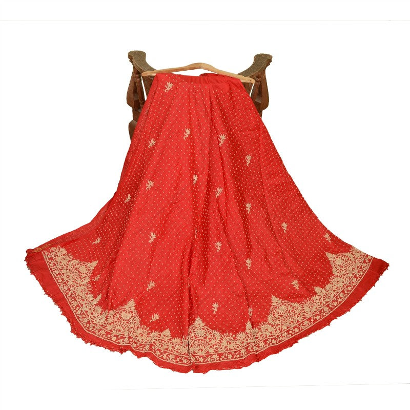 Sanskriti Vintage Red Unstitch Lehenga Pure Satin Bridal Hand Embroidery Zardozi