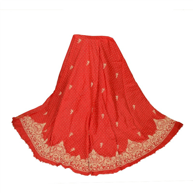 Sanskriti Vintage Red Unstitch Lehenga Pure Satin Bridal Hand Embroidery Zardozi