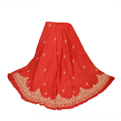 Sanskriti Vintage Red Unstitch Lehenga Pure Satin Bridal Hand Embroidery Zardozi