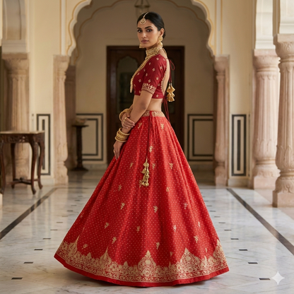Sanskriti Vintage Red Unstitch Lehenga Pure Satin Bridal Hand Embroidery Zardozi