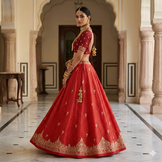 Sanskriti Vintage Red Unstitch Lehenga Pure Satin Bridal Hand Embroidery Zardozi