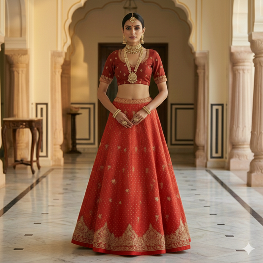 Sanskriti Vintage Red Unstitch Lehenga Pure Satin Bridal Hand Embroidery Zardozi
