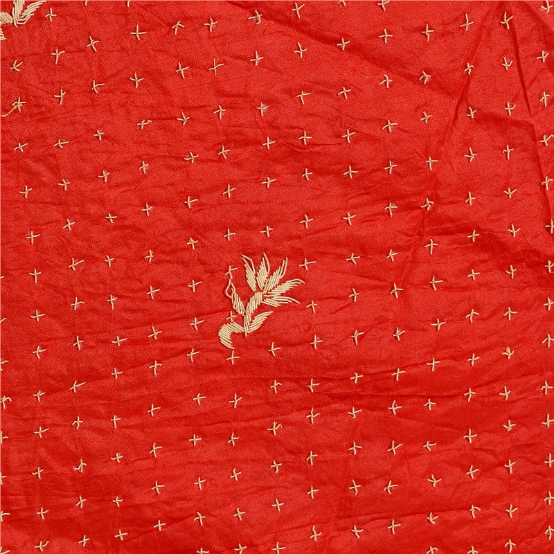 Sanskriti Vintage Red Unstitch Lehenga Pure Satin Bridal Hand Embroidery Zardozi